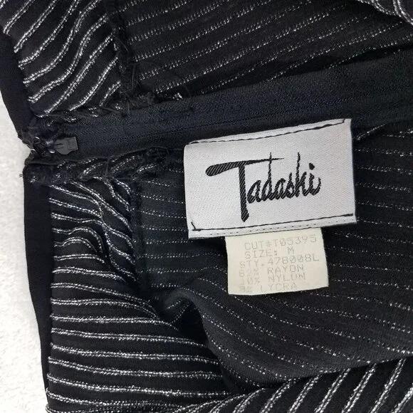 Tadashi Shoji Size M Long Maxi Evening Dress Front Slit Black / Silver Vintage - Picture 8 of 13